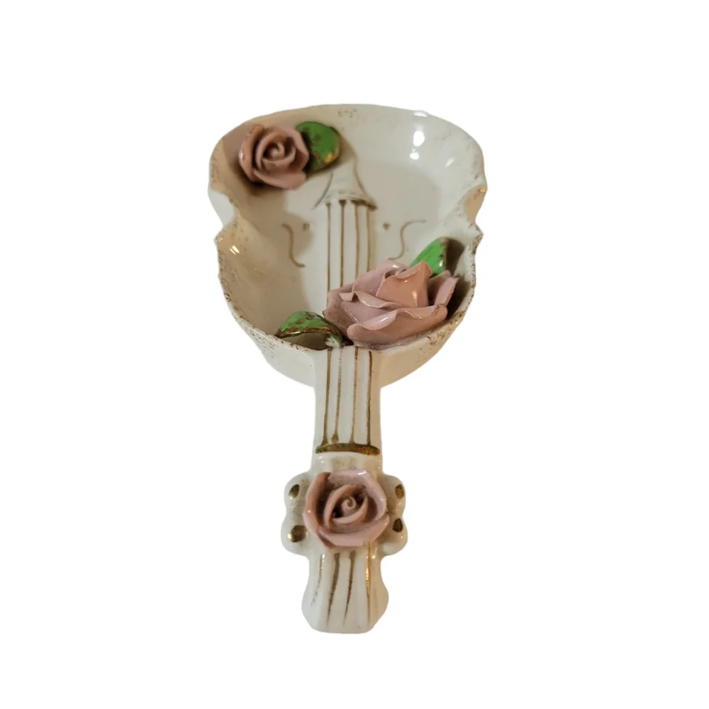 Vintage Lefton Violin Chello Trinket Dish Roses
